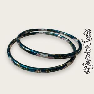 Vintage Cloisonné Matching Bangle Bracelet Pair
